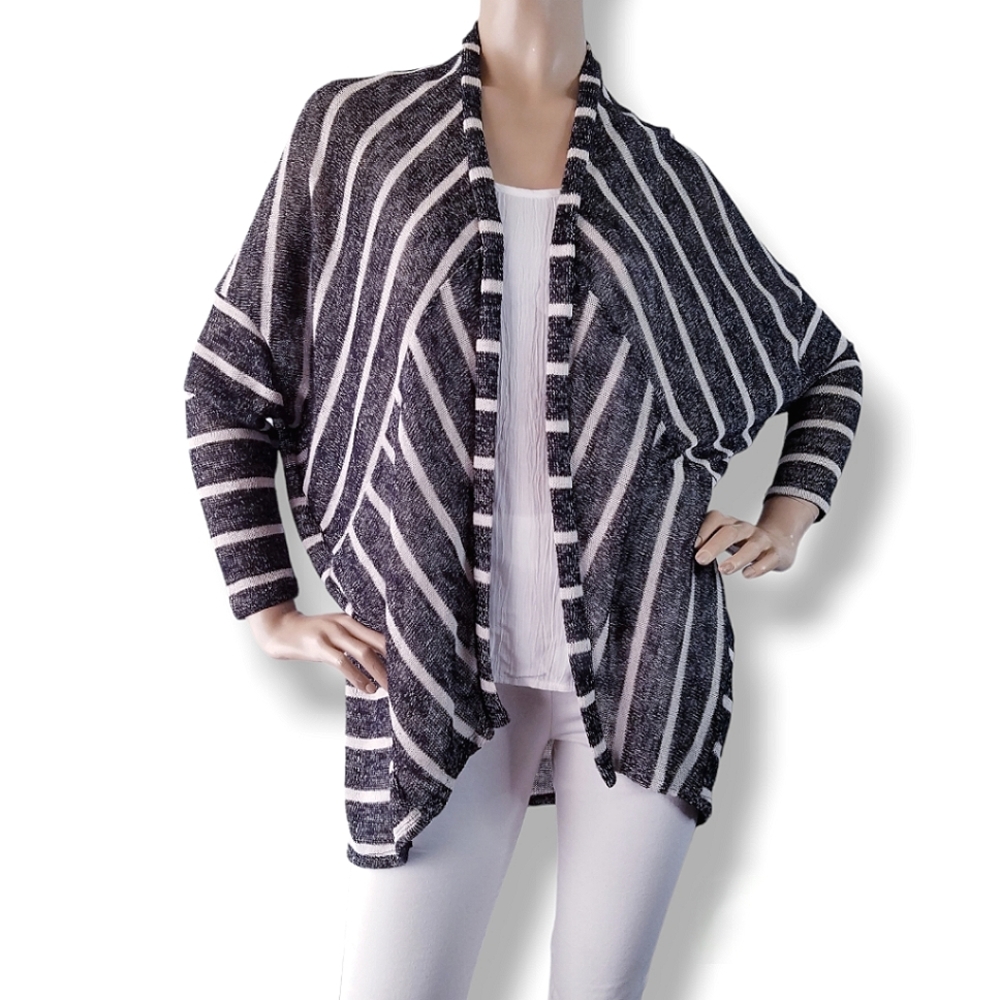 Heart & Hips Black & White Striped Dolman Open Front Cardigan